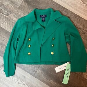New York Clothing & Company Green Cropped Blazer Jacket with Golden Buttons